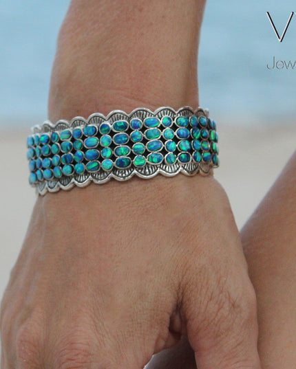 Blue Queen Opal Cuff Bracelet – Sterling Silver Handmade Unisex Design