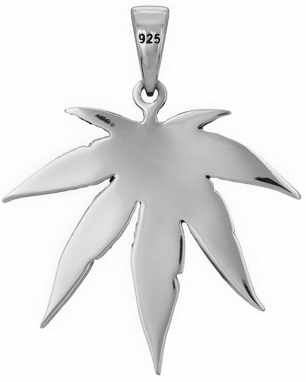 Sativa 925 Sterling Silver Marijuana Leaf Pendant – 39mm, 9.5g