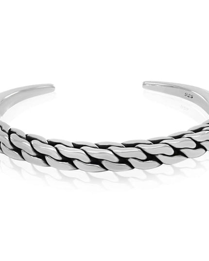 Silver Vector 925 Sterling Silver Unisex Cuff Bracelet – 6.5mm Wide, 49g, Free Size, Made in Thailand
