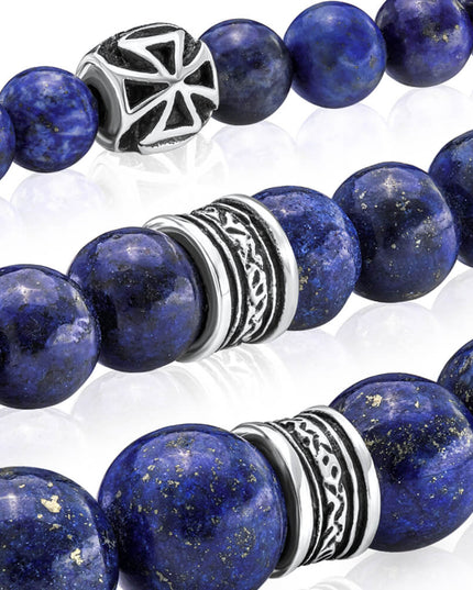 Lapis Lazuli Bracelet – Natural or Dyed Deep Blue Gemstone with Pyrite Flecks, 925 Sterling Silver, Unisex