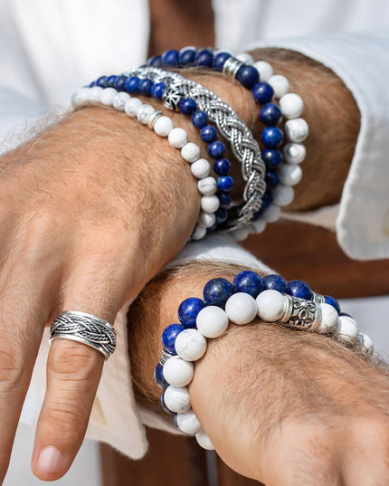 Lapis Lazuli Bracelet – Natural or Dyed Deep Blue Gemstone with Pyrite Flecks, 925 Sterling Silver, Unisex