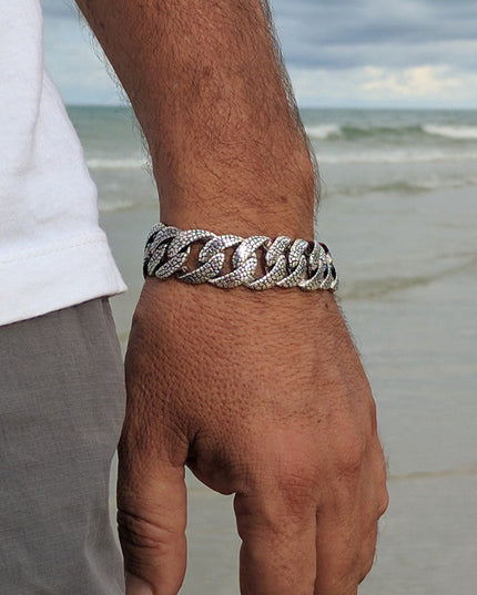 Lizard Skin Bracelet – 925 Sterling Silver, 10” Double-Lock Cuff, Handmade Thai Jewelry, 17.5mm Width