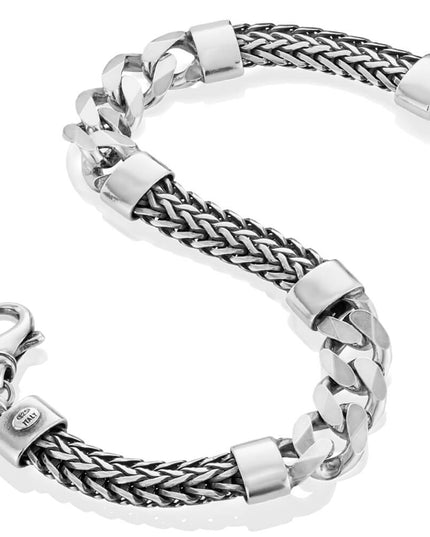 Napoli Vibes Bracelet – 925 Sterling Silver Italian Chain with Braided Links, Unisex