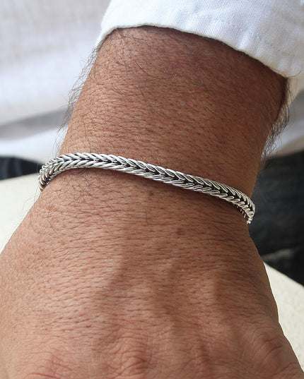 Slithering Silver 925 Sterling Silver Bracelet – 4mm Thick, Double-Lock, Sizes 7–10, Made in Thailand