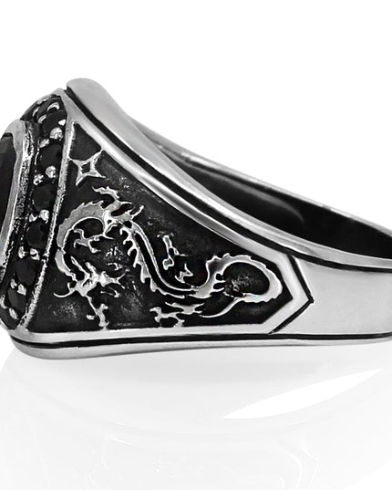 Dragon Eye 925 Sterling Silver Ring with Black Cubic Zirconia – 16.8mm Wide, Sizes 8–14.5, Made in Thailand