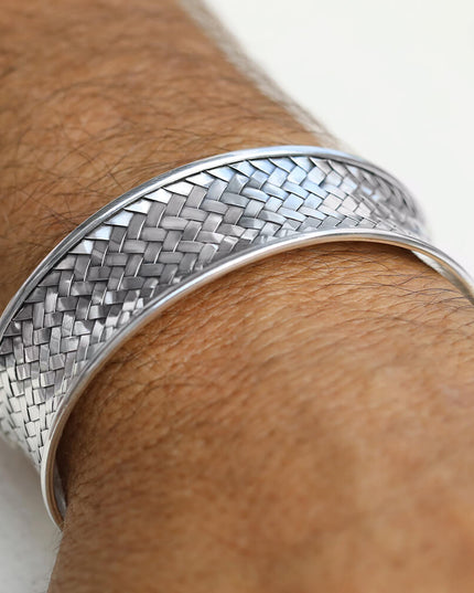 Silver Magic Braided Cuff Bracelet – Solid 925 Sterling Silver, Unisex, 22mm Width, Adjustable 6.2" to 8.5" Wrist