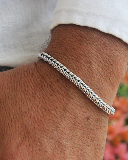 Slithering Silver 925 Sterling Silver Bracelet – 4mm Thick, Double-Lock, Sizes 7–10, Made in Thailand