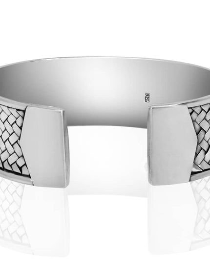 Silver Magic Braided Cuff Bracelet – Solid 925 Sterling Silver, Unisex, 22mm Width, Adjustable 6.2" to 8.5" Wrist