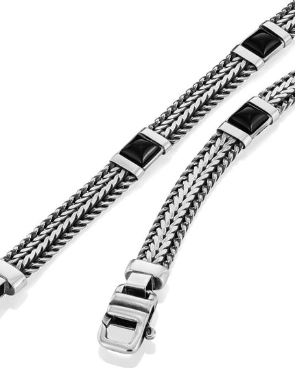 Milan at Night Italian 925 Sterling Silver & Onyx Bracelet – 7.5mm, 17–20g, Sizes 7–10, Lobster Lock