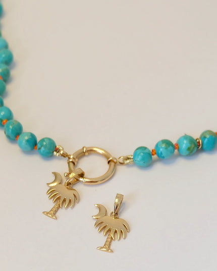 14K Gold Charleston Charm – Palmetto Tree & Moon Pendant, 1.5" Vintage Jewelry