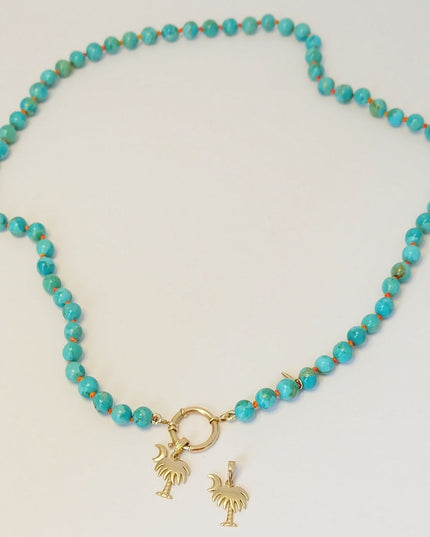 14K Gold Charleston Charm – Palmetto Tree & Moon Pendant, 1.5" Vintage Jewelry