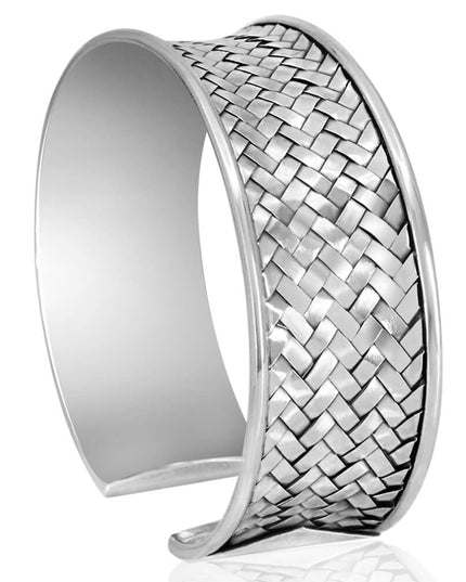 Silver Magic Braided Cuff Bracelet – Solid 925 Sterling Silver, Unisex, 22mm Width, Adjustable 6.2" to 8.5" Wrist