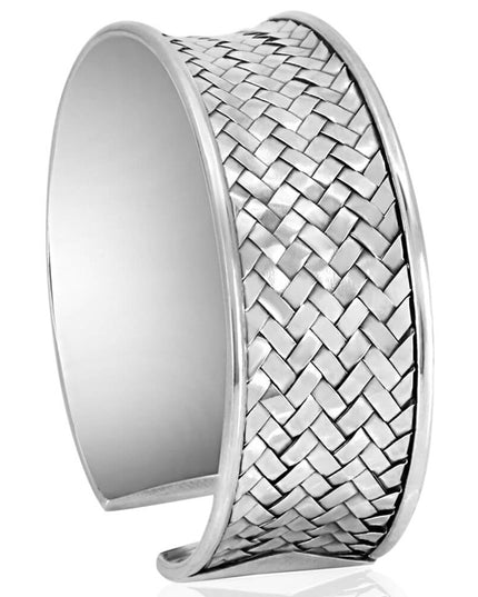 Silver Magic Braided Cuff Bracelet – Solid 925 Sterling Silver, Unisex, 22mm Width, Adjustable 6.2" to 8.5" Wrist