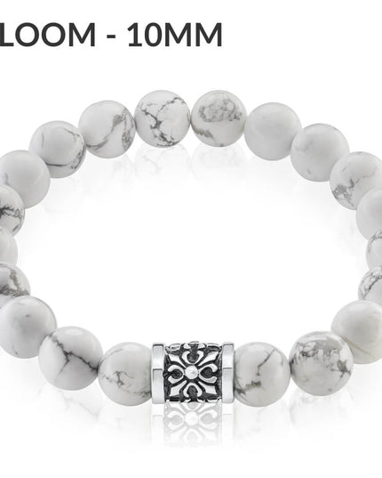 Howlite 925 Sterling Silver & Natural Gemstone Bead Bracelet – White with Grey Veins, 6mm/8mm/10mm, Sizes S–XL, Unisex