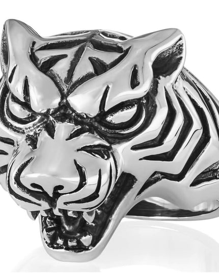 Silver Tiger Ring – Solid 925 Sterling Silver, Bold Unisex Statement Ring, Sizes 7–15, Made in Thailand