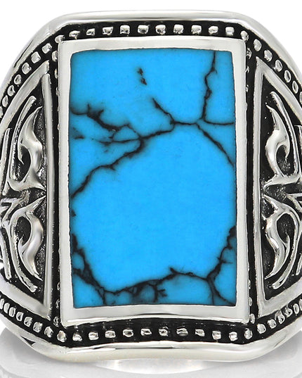 Malachite or Turquoise 925 Sterling Silver Ring – 20x13mm Stone, Sizes 8–15, Made in Thailand