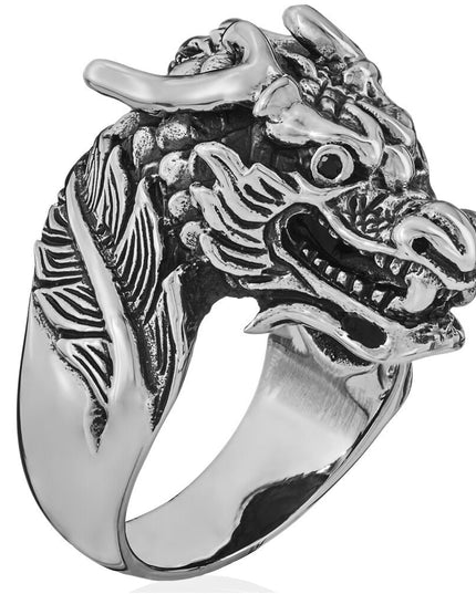 Dragon Fury Ring – 925 Sterling Silver Black Onyx Men’s Ring, Bold 29mm Width, Sizes 7–15