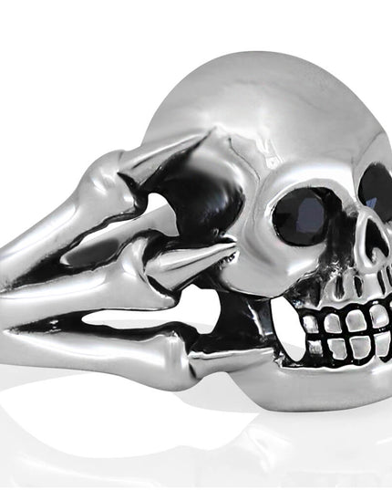 Claws Skull Ring – 925 Sterling Silver with Black CZ Stones
