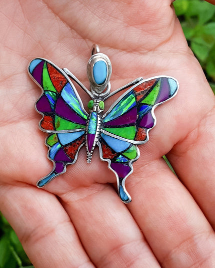 Colorful Butterfly Pendant – 925 Sterling Silver with Genuine Gemstones