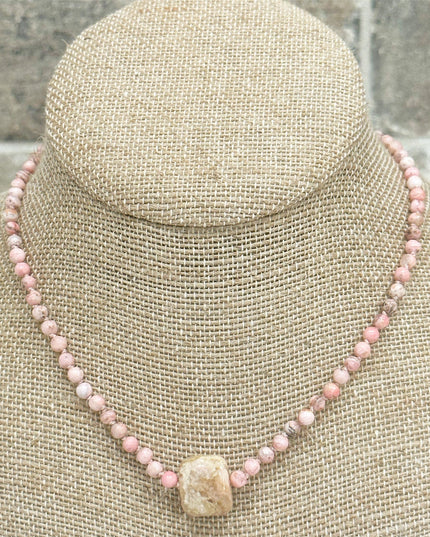 Rhodolite & Pink Opal Bead Necklace – Hand-Knotted Gemstone Strand with 14K Gold-Filled Clasp