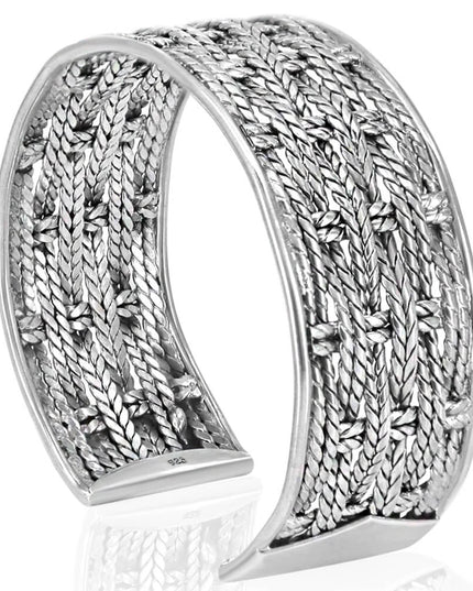Basket Weave Sterling Silver Cuff Bracelet – Solid 925, Unisex 22mm Wide (38g)