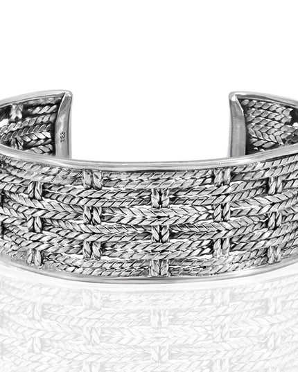Basket Weave Sterling Silver Cuff Bracelet – Solid 925, Unisex 22mm Wide (38g)