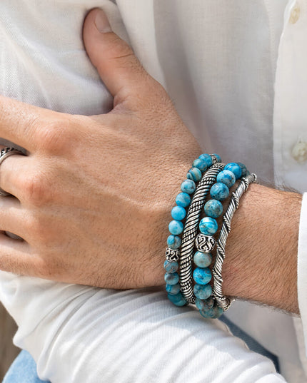 Blue Lace Agate Gemstone Bracelet – Sterling Silver, 8mm & 10mm Beads, Unisex (S–XL)