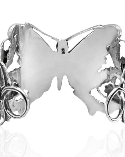 Blue Butterfly Cuff Bracelet – Sterling Silver with Genuine Blue Opal Stones