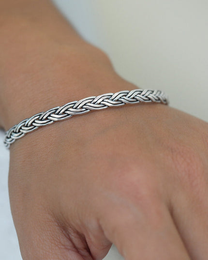 Silver Braid Cuff Bracelet – High-Quality 925 Sterling Silver, 5mm Width, Adjustable 6.3” Fit, Unisex, Gift Included
