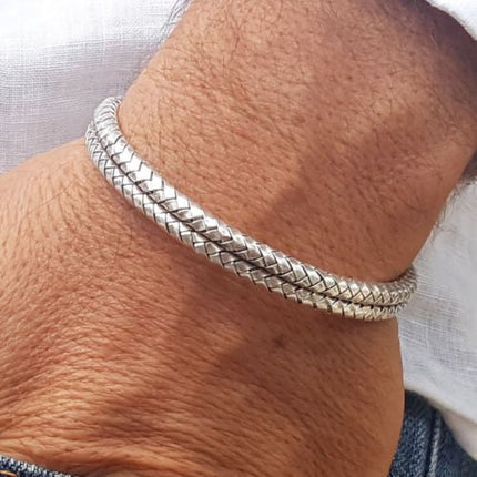 Two Line Cuff Bracelet – Solid 925 Sterling Silver Unisex Design