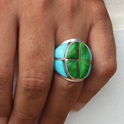 Green Turquoise Mohave Ring – Solid 925 Sterling Silver Statement Jewelry