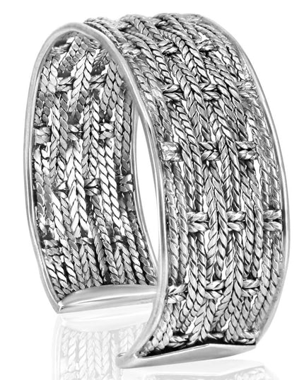 Basket Weave Sterling Silver Cuff Bracelet – Solid 925, Unisex 22mm Wide (38g)