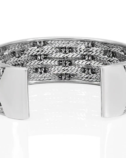 Basket Weave Sterling Silver Cuff Bracelet – Solid 925, Unisex 22mm Wide (38g)