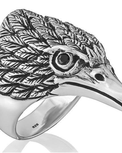 King of Birds Ring – Eagle Design, 925 Sterling Silver with Black Onyx, Sizes 7-15, 34mm Wide