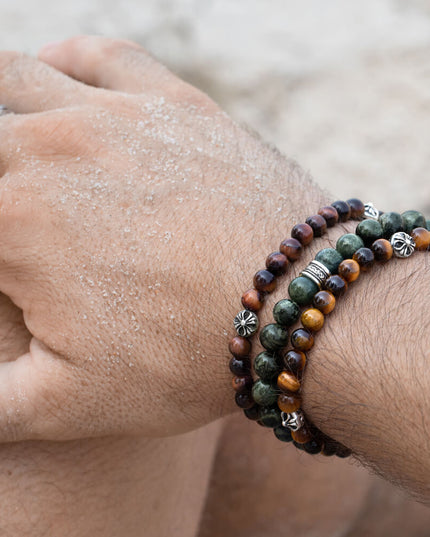 Kambaba Jasper Bracelet – 925 Sterling Silver Gemstone Beads for Men & Women, 8MM, Sizes S–XL