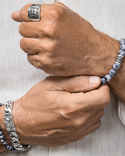 Snowflake Obsidian Bracelet – Natural Gemstone Beaded Bracelet in 925 Sterling Silver, Calming & Balance Jewelry for Men & Women