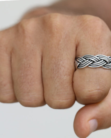Wide Braid Ring – 925 Sterling Silver Braided Band for Men & Women, 9mm Thick Statement Ring