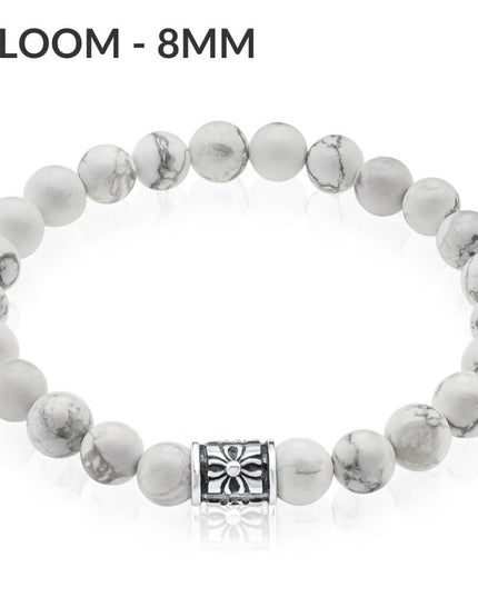 Howlite 925 Sterling Silver & Natural Gemstone Bead Bracelet – White with Grey Veins, 6mm/8mm/10mm, Sizes S–XL, Unisex