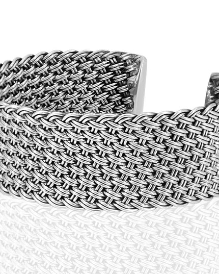 Shining Net 925 Sterling Silver Unisex Woven Cuff Bracelet – 22mm Wide, 32g, Made in Thailand