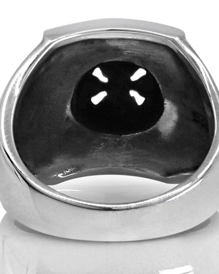 Cross Signet Ring – 925 Sterling Silver with Black CZ Stones