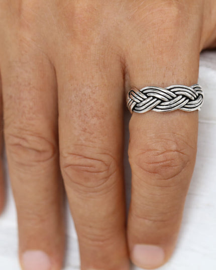 Wide Braid Ring – 925 Sterling Silver Braided Band for Men & Women, 9mm Thick Statement Ring