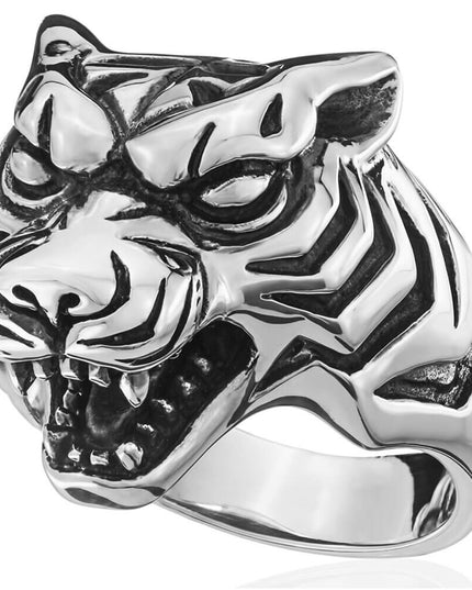 Silver Tiger Ring – Solid 925 Sterling Silver, Bold Unisex Statement Ring, Sizes 7–15, Made in Thailand