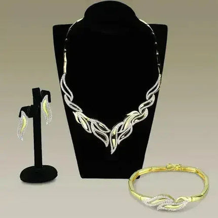 3W941 Gold & Rhodium Brass Jewelry Set – AAA Grade CZ in Clear