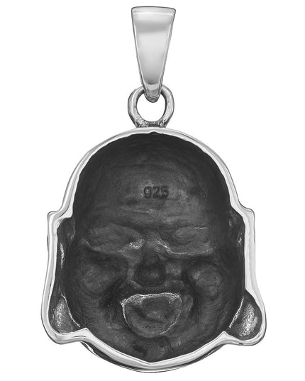 Happy Buddha Pendant – 925 Sterling Silver, 25mm x 28mm, Anchor/Italian Rope/Woven 3mm Chains, Lucky Abundance Jewelry