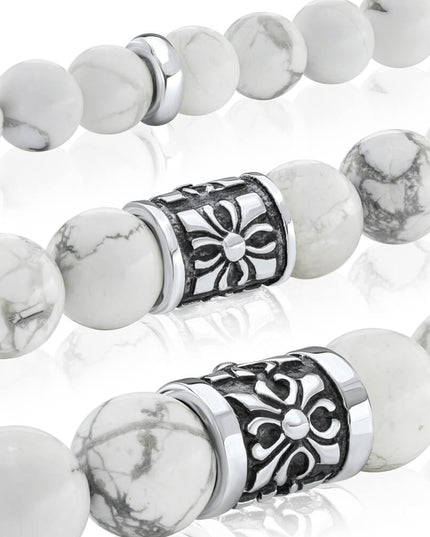 Howlite 925 Sterling Silver & Natural Gemstone Bead Bracelet – White with Grey Veins, 6mm/8mm/10mm, Sizes S–XL, Unisex