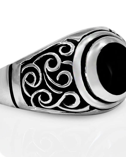 Eye of Ra 925 Sterling Silver Ring with Black Onyx – Wide 16mm Band, Sizes 9–14, Made in Thailand