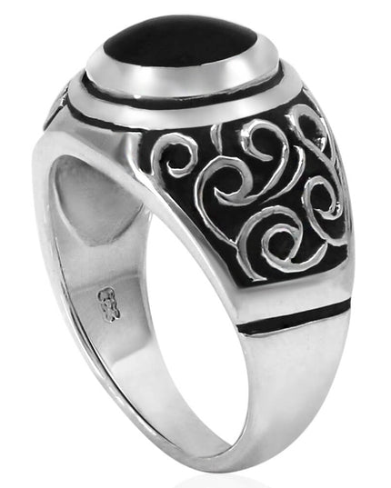 Eye of Ra 925 Sterling Silver Ring with Black Onyx – Wide 16mm Band, Sizes 9–14, Made in Thailand