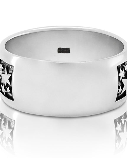 Star Way 925 Sterling Silver Ring – 11.5mm Wide Band, Sizes 8–14, Made in Thailand