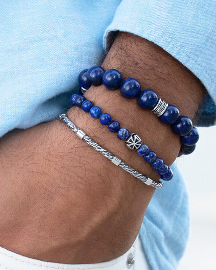 Lapis Lazuli Bracelet – Natural or Dyed Deep Blue Gemstone with Pyrite Flecks, 925 Sterling Silver, Unisex