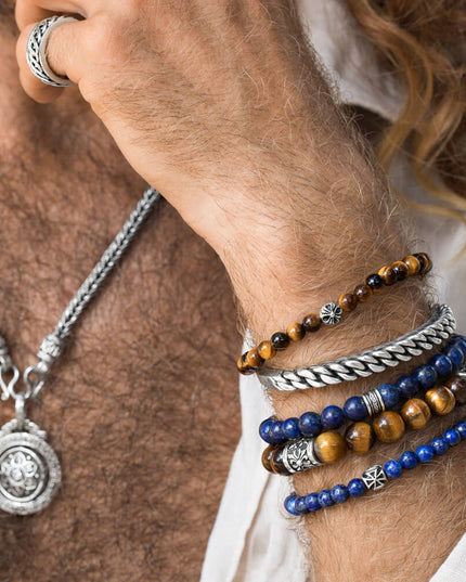Lapis Lazuli Bracelet – Natural or Dyed Deep Blue Gemstone with Pyrite Flecks, 925 Sterling Silver, Unisex
